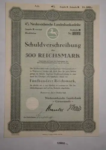 500 Reichsmark Schuldverschreibung Niedersächsische Landesbank 1941 (128853)