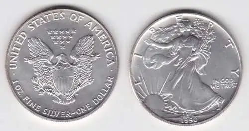 1 Dollar Silber Münze Silver Eagle USA 1990 1 Unze Feinsilber  (141367)