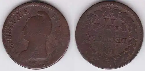 1 Decime Kupfer Münze Frankreich L`AN 8 AA (122119)