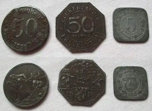 3 x Notgeld Eisen & Zink Münze Stadt Frankenthal 1917/1918 (133733)