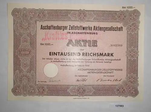 1000 RM Aktie Aschaffenburger Zellstoffwerke AG Februar 1942 (127583)