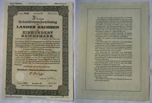 100 RM Aktie Sächsische Staatsschuldenverwaltung Dresden 28.11.1941 (120892)