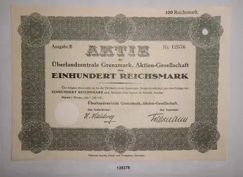 100 Reichsmark Aktie Überlandzentrale Grenzmark AG Flatow 1. Juli 1931 (128378)