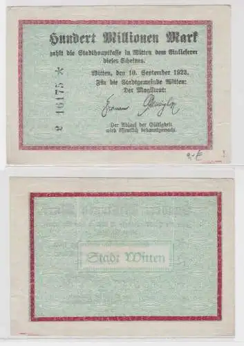 100 Millionen Mark Banknote Inflation Stadtgemeinde Witten 10.9.1923 (136269)