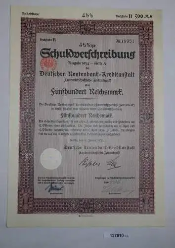 500 Reichsmark Schuldverschreibung Dt.Rentenbank Kreditanstalt Berlin (127610)