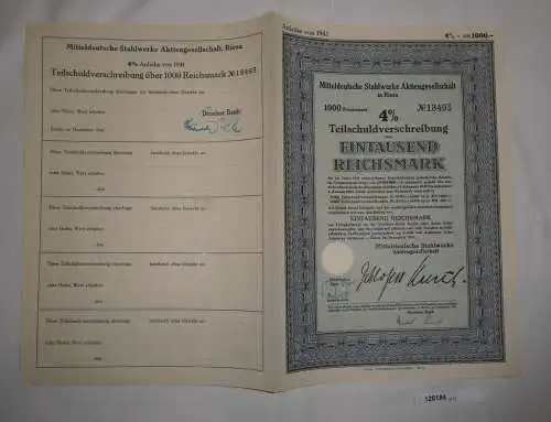 1000 RM Schuldverschreibung Mitteldeutsche Stahlwerke AG Riesa Dez 1941 (128184)