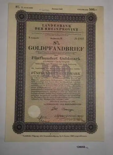 500 Goldmark Pfandbrief Landesbank der Rheinprovinz Düsseldorf 2.1.1930 (128055)