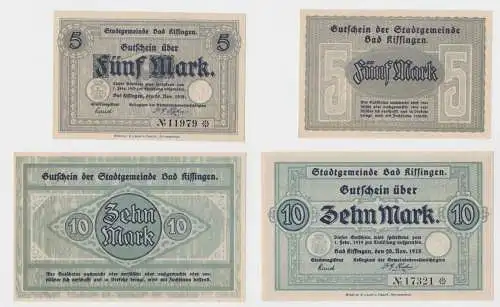 5 & 10 Mark Banknoten Notgeld Stadtgemeinde Bad Kissingen 20.11.1918 (134910)
