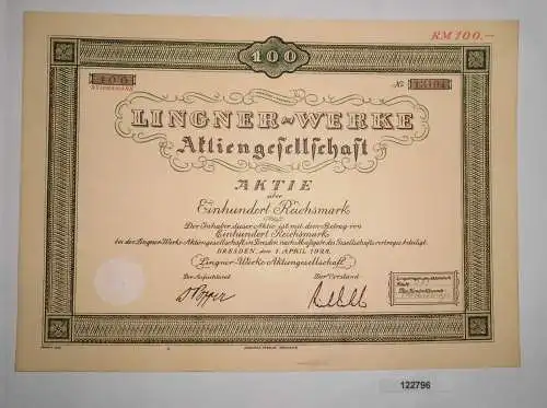 100 Reichsmark Aktie Lingner-Werke AG Dresden 1. April 1928 (122796)