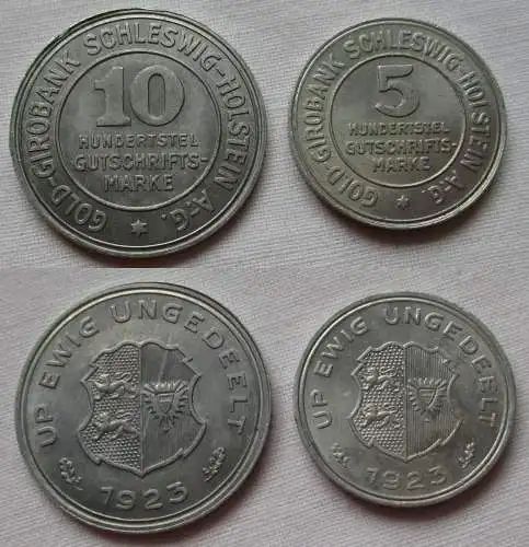 5 & 10/100 Gutschriftsmarke Gold Girobank Schleswig Holstein 1923 (133287)