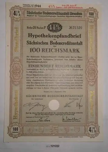 100 Reichsmark Schuldverschreibung Sächsische Bodencreditanstalt 1938 (121222)