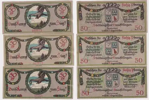 3 Banknoten Notgeld 3 x 50 Pfennig Stadt Treuchtlingen ohne Datum (151176)