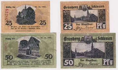 2 Banknoten Notgeld Stadt Grünberg Zielona Góra in Schlesien 8.10.1918 (131583)