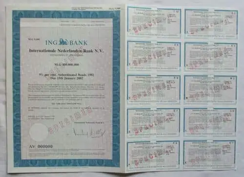 5000 Gulden Aktie ING Bank Amsterdam Int. Nederlanden Bank N.V. 1992 (131119)