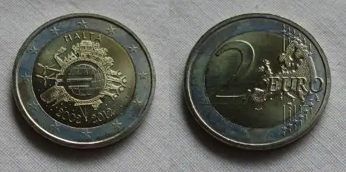 2 Euro Gedenkmünze Malta 10 Jahre Euro Bargeld 2012 Stgl. (158484)