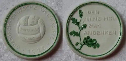 rare Porzellanmedaille Spanisch deutsche Wettkämpfe 1922 (143558)