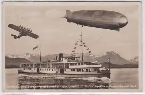 901140 Ak Bodensee Dampfer, Luftschiff LZ 127 und Dornier Flugschiff DOX 