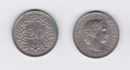 20 Rappen Kupfer Nickel Münze Schweiz 1960 B (117998)