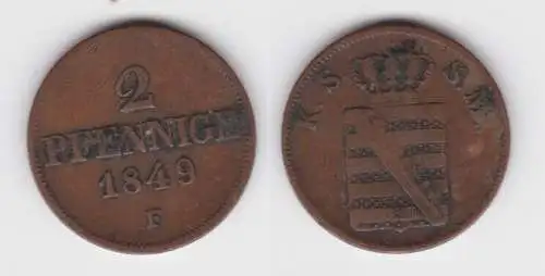 2 Pfennig Kupfer Münze Sachsen 1849 F f.ss (142920)