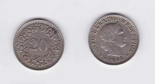 20 Rappen Kupfer Nickel Münze Schweiz 1943 B (118637)