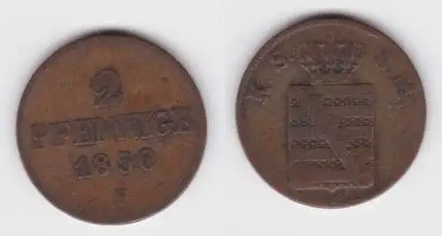 2 Pfennig Kupfer Münze Sachsen 1850 F f.ss (143006)