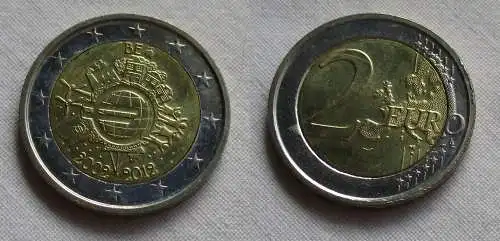 2 Euro Gedenkmünze Belgien 10 Jahre Euro Bargeld 2012 Stgl. (158240)