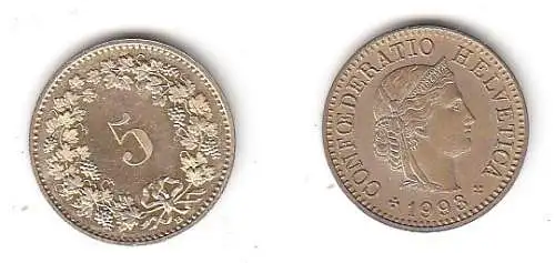 5 Rappen Messing Münze Schweiz 1993 (114026)
