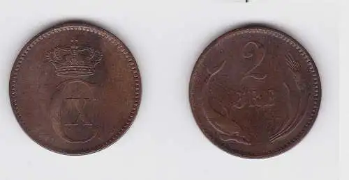 2 Öre Kupfer Münze Dänemark 1881 Delphin (133459)