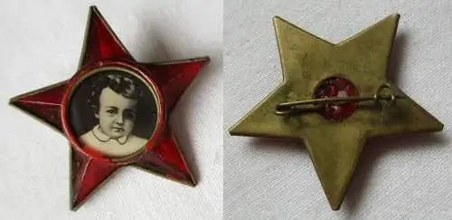 sowjetisches Kunststoff Abzeichen roter Stern mit Lenin Porträt (142401)