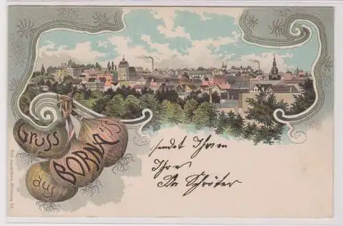 93510 Ak Lithographie Gruß aus Borna in Sachsen Totalansicht 1908