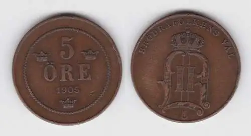 5 Öre Bronze Münze Schweden 1905 Br Oscar II (143124)