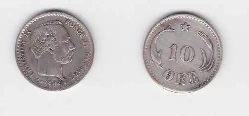 10 Öre Silber Münze Dänemark 1882 Delphin (133545)