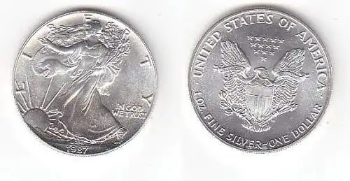 1 Dollar Silber Münze Silver Eagle USA 1987 1 Unze Feinsilber  (115130)