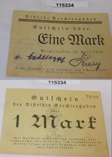 1 Mark Banknote Gutschein Notgeld Distrikt Berchtesgaden 29.April 1919 (115334)
