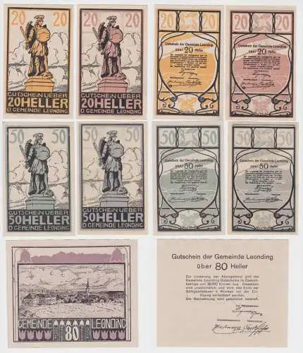 2x 20, 50 und1x 80 Heller Banknoten Leonding (133319)
