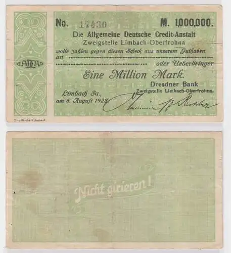 1 Million Mark Banknote allg. dt. Credit Anstalt Limbach 6.8.1923 (121838)