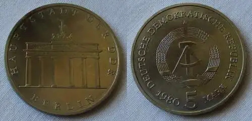 DDR Gedenk Münzen 5 Mark Brandenburger Tor 1980 Stempelglanz (135722)