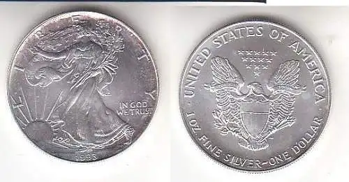 1 Dollar Silber Münze Silver Eagle USA 1993 1 Unze Feinsilber  (114721)