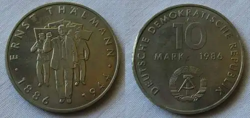 DDR Gedenk Münze 10 Mark Ernst Thälmann 1986 Stempelglanz (137845)