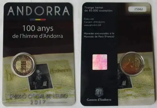 Andorra 2 Euro 2017 "100 Jahre Hymne Andorras" Blister/Folder Stgl. (158001)