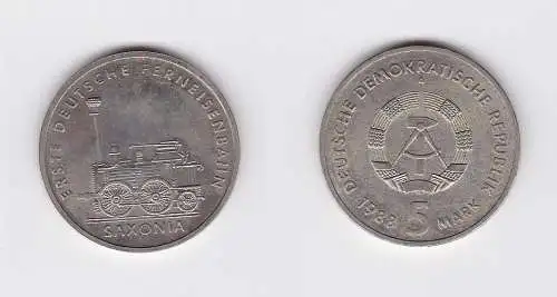 DDR Gedenk Münze 5 Mark erste deutsche Ferneisenbahn Saxonia 1988 (119797)