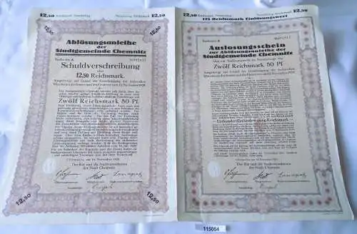 12,50 Reichsmark Aktie Stadtgemeinde Chemnitz 18.November 1929