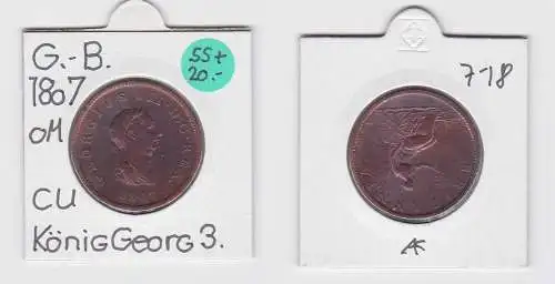 Half Penny Kupfer Münze Großbritannien 1807 König Georg III.  (133592)