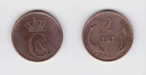 2 Öre Kupfer Münze Dänemark 1899 Delphin (133470)