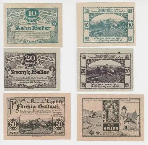 10, 20 und 50 Heller Banknote Neustift (143515)
