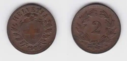 2 Rappen Kupfer Münze Schweiz 1908 B (143419)