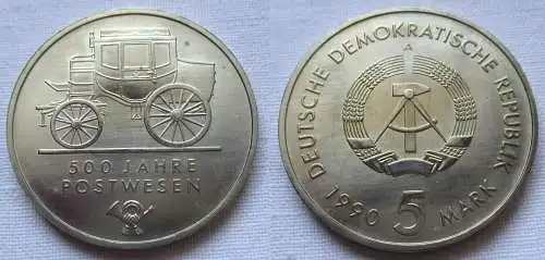 DDR Gedenk Münze 5 Mark 500 Jahre Postwesen 1990 (124576)