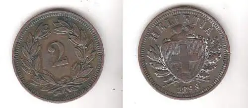 2 Rappen Kupfer Münze Schweiz 1893 B (113928)