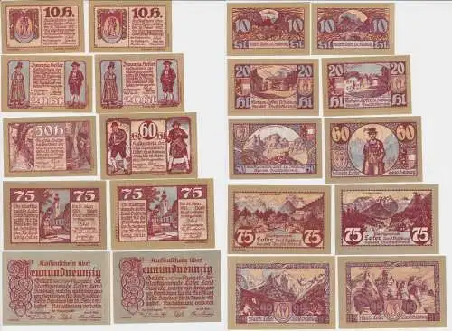 10x 10, 20, 60, 75 und 99 Heller Banknote Markt Lofer (Tirol) (146532)