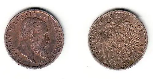 2 Mark Silbermünze Württemberg König Wilhelm II 1903 F Jäger 174  (103776)